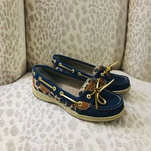 Womens Sperry Top-Sider Leopard and Denim Blue